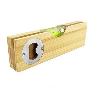 Square Bamboo Bottle Beer Opener With <b>Level</b> - Product Image 2