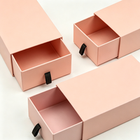 Boîtes à tiroirs coulissants rose clair imprimées sur mesure, vente en gros, avec ruban noir pour emballage de bijoux et cosmétiques