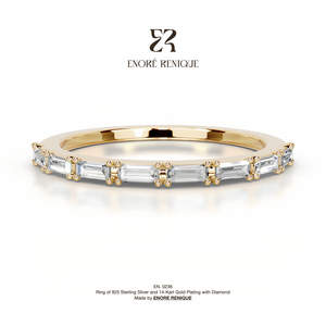 Anello da Donna in Moissanite <span class=keywords><strong>con</strong></span> Taglio Baguette/<span class=keywords><strong>Smeraldo</strong></span>, Colore D, VVS1, Mezza Eternità, Placcato Oro 18K, Argento Sterling 925 - Product Image 1