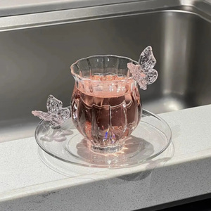 Tasse à thé en verre borosilicate haute résistance, motif jonquille, transparente, style nordique, design Princesse Française, pour la maison, le bureau ou le café - Product Image 1