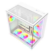 Boîtier PC Full Tower avec bande RGB, verre trempé, refroidissement ATX pour jeux