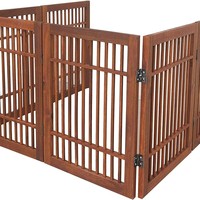 Barrière pliable moderne en bois massif pour animaux de compagnie - Barrière multifonctionnelle d'intérieur pour chiens de petites/moyennes races, enclos et clôture