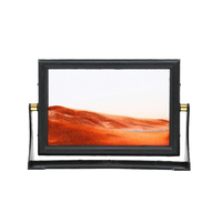 Cadre d'art cinétique de sable mouvant Paysage Noir avec sable rouge orangé, double verre, support rotatif de bureau, vente en gros