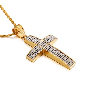 Vintage Iced Out <b>Chain</b> with Big <b>Cross</b> Pendant Stainless Steel CZ <b>Cross</b> Necklaces 18K Gold Plated Bling Cubic Zircon - Product Image 3