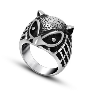 Bague hibou rétro en acier titane, design animal unisexe, à porter au quotidien SA510 - Product Image 1