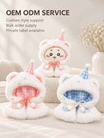 Vêtements pour poupées en peluche personnalisés OEM, cape mini 10 cm, tenue en fausse fourrure douce avec capuche oreilles de chat