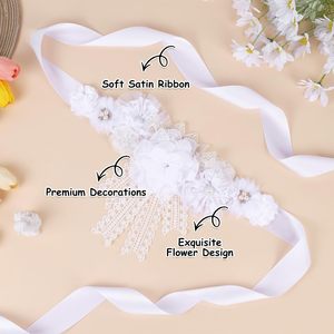 Ceinture de maternité bohème en dentelle blanche pour baby shower, thème floral, ceinture de ventre pour future maman, <span class=keywords><strong>décorations</strong></span> de fête - Product Image 4