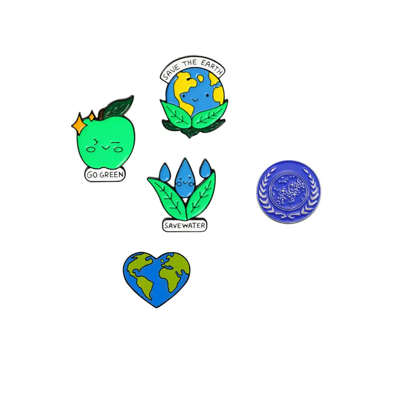 만화 지구 녹색 환경 보호 에나멜 브로치 그린 운동가 핀