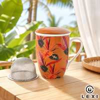 Mug infuseur à thé en céramique avec couvercle et filtre en acier inoxydable, motif palmier, cactus, soleil, logo personnalisé, vente en gros, cadeau
