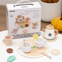 Juego de Té de Madera, Juguete de Imitación para Cocina, Taza, Platillos, Postres, Picnic, Fiesta, Niños, Niñas, 3-6 Años, Regalo