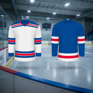 Custom Design Men's Ice Hockey Jersey Sublimation Printing V-Neck Short Sleeves 100% Polyester Summer Use Wholesale Available - Product Image 6