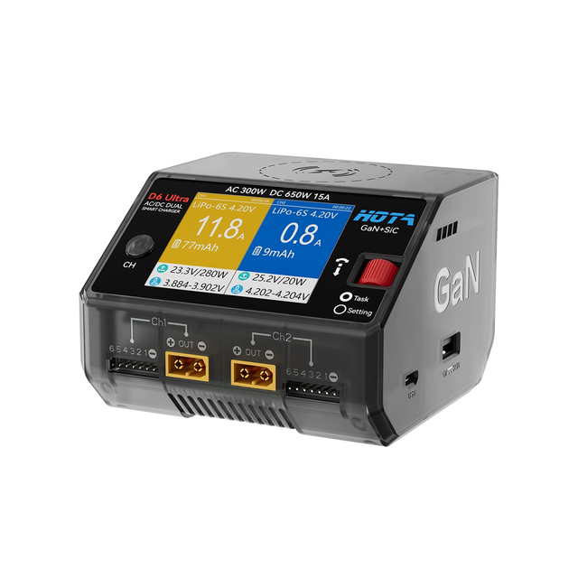 HOTA D6 Ultra Dual Channel Smart Balance Charger 15A AC 300W DC 650W High Power FPV Drone Fixed Wing Aircraft Model Battery 2.8"