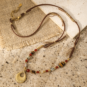 Nuevo Collar de Moda <span class=keywords><strong>2026</strong></span> con Colgante de Piedra Natural de Ágata Roja con Diseño de Ojo de Tigre, Collares con Cordón de Cuero para Mujer - Product Image 1