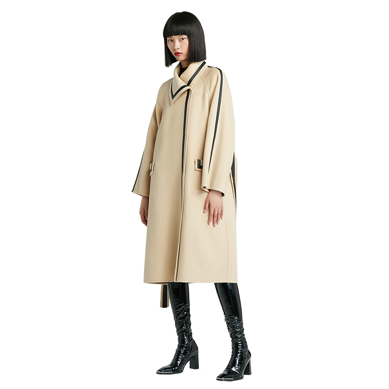 Women's casual  Wool Coat Slim Fashionable Long Women's Double-sided Coat  Wool Fabric coat with belt