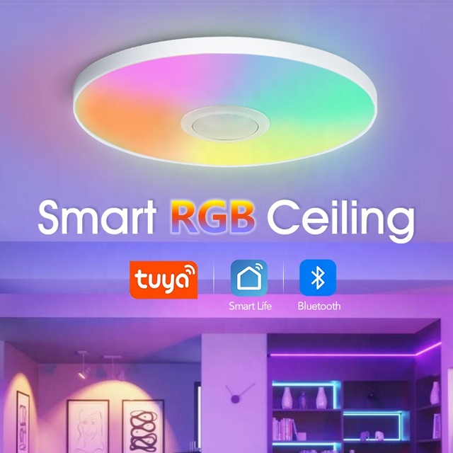 36W Smart LED Modern Ceiling Light with APP Remote Control PC Body Living Room Suitable Features Built-in Speaker Music Function