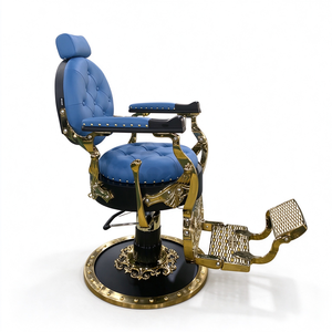 Fauteuil de Barbier Vintage à Cadre Doré et Capitonnage, Chaise de Rasage Hydraulique Robuste et Inclinable, Chaise de Salon de Luxe Antique - Product Image 5