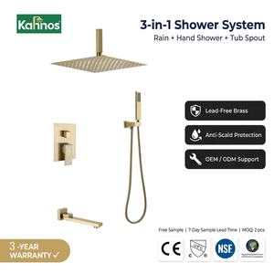 <b>Brushed</b> Gold Concealed Shower System 3 Function Ceiling Mount Square Rain Head Hand Shower Tub Spout Brass Bathroom - Product Image 1