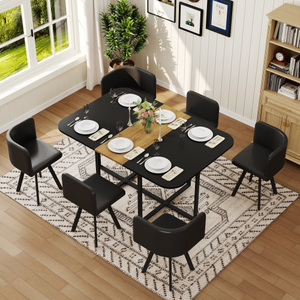 ชุดโต๊ะรับประทานอาหารสไตล์โมเดิร์น 7 ชิ้น พร้อมเก้าอี้หนัง PU สีดำ 6 ตัว เฟอร์นิเจอร์รับประทานอาหารที่เป็นมิตรกับสิ่งแวดล้อมและทนทานสำหรับพื้นที่ขนาดเล็ก - Product Image 4