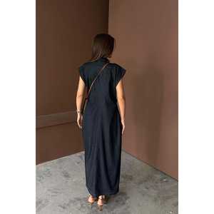 Robe longue bleue sans manches rembourrée, col halter, dentelle et volants, taille XL, en spandex, idéale pour les soirées en club - Product Image 1