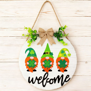 No Olive Wooden Round Wall <b>Hanger</b> With Gnomes Welcome Sign For Home Office Decor - Product Image 1