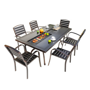Outdoor Garden Set Cast Aluminum Table Chair 6 Seater <b>BBQ</b> <b>Grill</b> Modern Design For Courtyard Patio Use Weather Resistant - Product Image 1