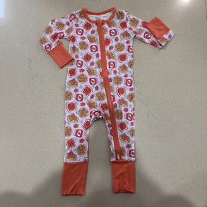 定制拼布印花拉链竹纤维婴儿衣服睡衣男童女童针织婴儿连体衣连体裤 - Product Image 1