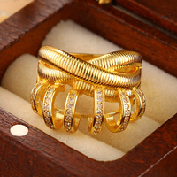 Bague Serpent Torsadée Plaqué Or 18K avec Zircons Pavés, Bande Large, Bijoux de Mode pour Femme, Vente en Gros, Commande en Gros, Prix d'Usine