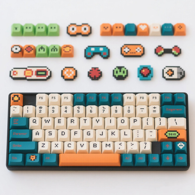 TechRexy Custom PBT Resin Pixel-Style Keycaps Retro Gaming Multicolor Set Custom Logo Option for Mechanical Keyboards