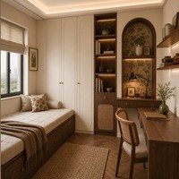 Ensemble de meubles de chambre à coucher en bois moderne sur mesure, armoires, bureau intégré, rangement extensible, tête de lit éclairée pour hôtel, villa