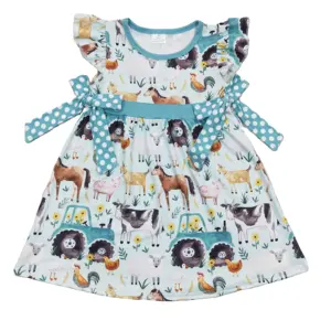 Factory supply RTS summer baby girls fancy dress kids farm animals clothing toddler bow dresses