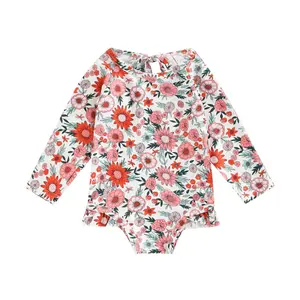 Petit Floral à manches longues crème solaire filles une pièce maillot de bain personnalisé imprimé maillots de bain pour fille