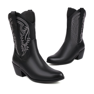 <strong>Women's</strong> Cowboy Popular Western Ankle <strong>Boots</strong> for <strong>Women</strong> <strong>Slip</strong>-On Closure Genuine Leather Lining Rubber Solid Autumn Cowboy Style - Product Image 2