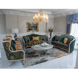 <span class=keywords><strong>Sofa</strong></span> mewah klasik Italia Royal Eropa ukiran tangan kayu Solid perak emas daun emas emas emas <span class=keywords><strong>Sofa</strong></span> kain hijau - Product Image 1
