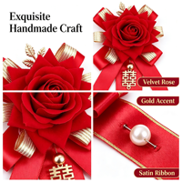 Rote Rose Goldblatt-Schleife Chinesisches Doppeltes Glück Boutonniere für Bräutigam Trauzeuge Hochzeit Verlobung Anzug Revers-Dekoration