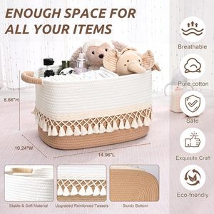 Boho Large Woven Cotton Rope Storage Bins Heavy Tassel Shelf <strong>Baskets</strong> Organizing <strong>Cube</strong> Organizer Bins for Baby's Clothes - Product Image 5