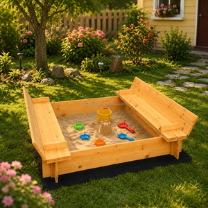 Bac à sable en bois pour enfants, vente en gros directe d'usine, avec sièges carrés et couvercle, 120x120x23cm, pour les 0-4 ans - Product Image 2
