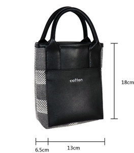 กระเป๋าโท้ทสองสีพรีเมียม – ตัวกระเป๋าทำจากผ้าฝ้าย-PU สีดำ พร้อมแผงลายก้างปลาสีเทา ปรับแต่งได้ตามต้องการ และสั่งซื้อได้โดยตรงจากโรงงาน - Product Image 3