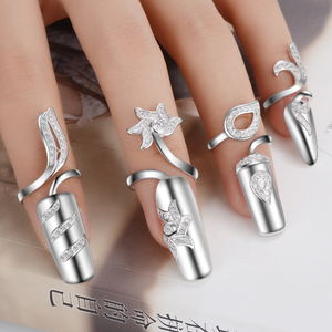 Креативное модное Позолоченное серебряное кольцо для ногтей из нержавеющей стали с орнаментом на заказ инкрустированное цветочное кольцо для ногтей Набор для девушек - Product Image 2