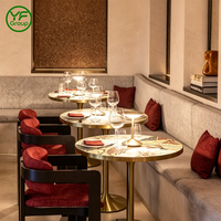 Meubles de restaurant sur mesure, table en pierre frittée à motif personnalisé et chaise en bois, banquette pour café, hôtel
