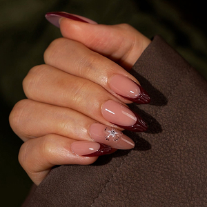 BTARTBOX Luxury Medium Almond False Fake Nails with Glue Wholesale Soft <b>Gel</b> Brown 3D Flower French Tip Press on Nails <b>Kit</b> - Product Image 1