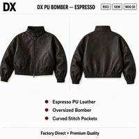 Blouson Bomber Oversize Personnalisé en Cuir PU Vegan avec Poches Courbes et Ourlet Élastique Zippé pour Fabricants OEM ODM de Marques