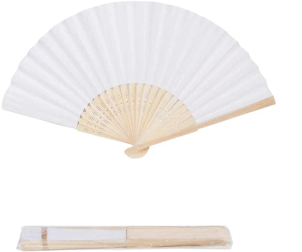 High Quality Solid Color Portable Bamboos Personal Folding DIY Promotional Blank Sublimation Printing Paper Hand Fan