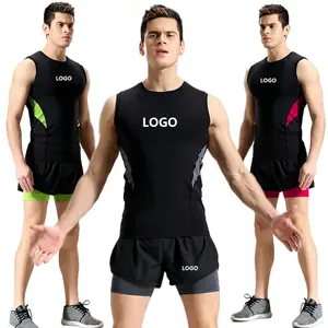 Vedo-Camiseta sin mangas de entrenamiento para hombre, pantalones cortos ajustados para trotar, con logotipo personalizado, de poliéster, 2 en 1, envío directo