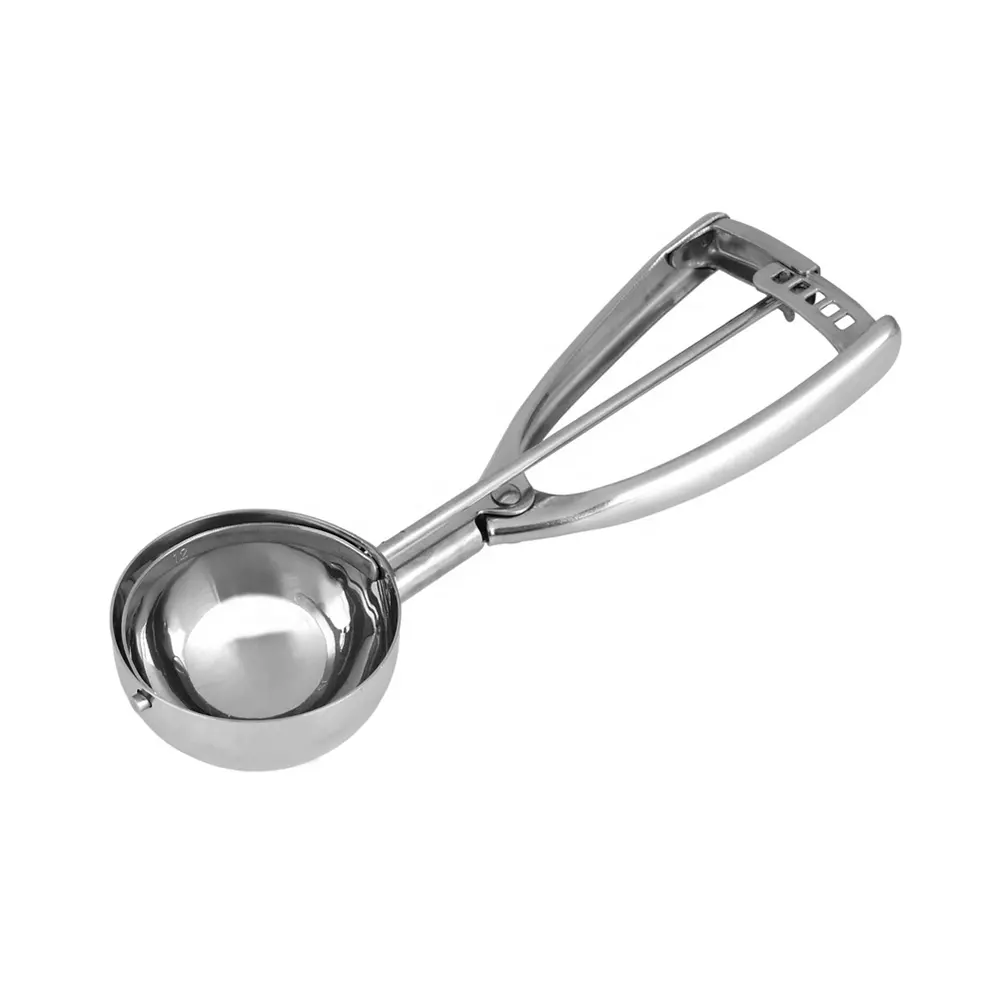 โรงงานขายส่ง #12 รอบสแตนเลสSqueeze Handle 2.67 Oz Ice Cream Cookie Dough Scoop