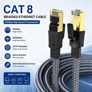 OEM ODM Cat8 Braided Flat Ethernet <b>Cable</b> 40Gbps 2000MHz 30AWG STP <b>RJ45</b> Solid Bare Copper Network Patch Cord PVC - Product Image 1