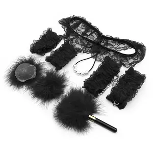 black red lace pearl trousers feather flirting shackle handcuffs 5 sets of adult flirting supplies sex toys bdsm