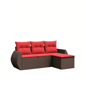 Ensemble de canapés de jardin en polyrotin marron 4 places, mobilier de patio extérieur avec coussins, design contemporain, style moderne - Product Image 1