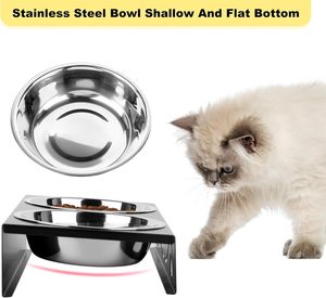 ชามสเตนเลส2อันสำหรับแมวและลูกสุนัขชามอาหารแมวแบบปรับเอียงได้15 ° กันอาเจียน - Product Image 3