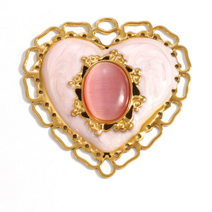 Colgante de Acero Inoxidable en Forma de Corazón con Piedra Ojo de Gato para Fabricación de Joyas Primavera 2026 Origen Yiwu PJ93891 - Product Image 2
