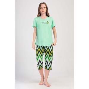 Conjunto de pantalón capri y top de cuello redondo KADIN P.SUPREM XXL O YAKA KISA KOL ETEGI OVAL - MINT - MINT - Product Image 1